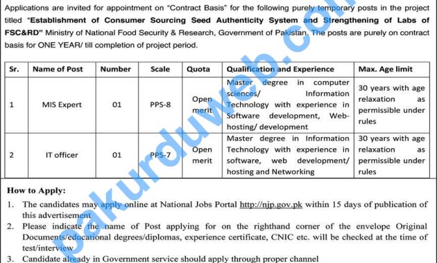 🏛️ Govt Jobs - Ministry of National Food Security and Research 2023 🏛️