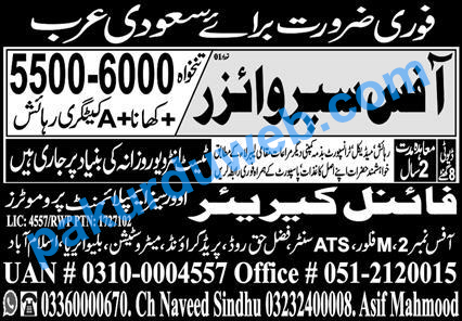 Saudi Arab Jobs 2023, Urgent Need Office Supervisor In Famous Company Saudi Arab.