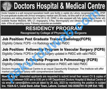 🏥 Medical Jobs at Doctors Hospital & Medical Centre, Lahore 🏥
