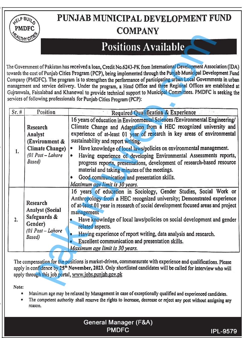 PMDFC Jobs, Research Analyst Positions at Municipal Development Fund Company (PMDFC), Pakistan 2023.